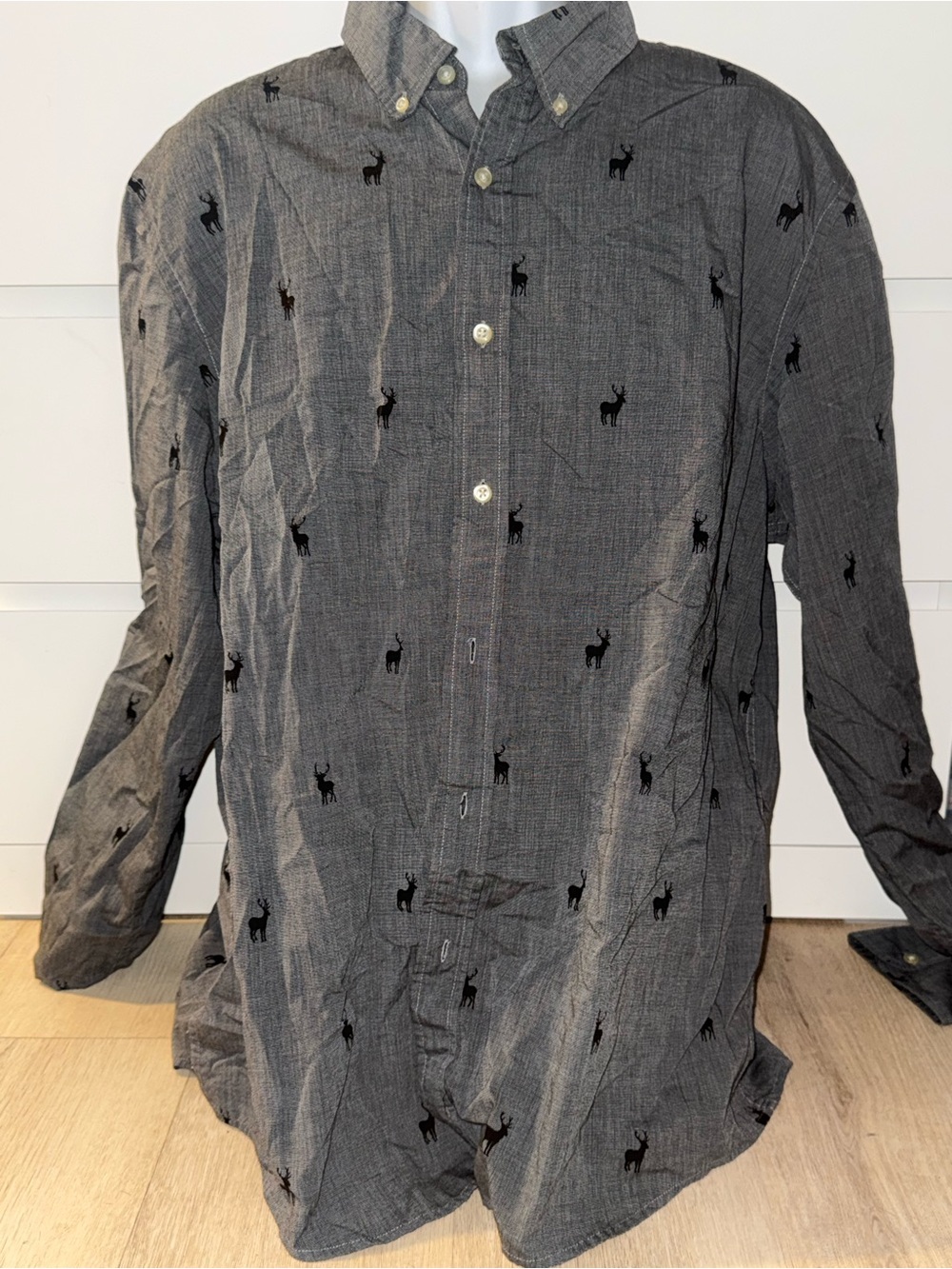 Chaps Gray Deer Print Button Down Shirt Men’s XXL Tall Long Sleeve Casual